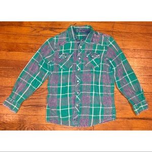 Green and Blue Plaid ButtonUp Top